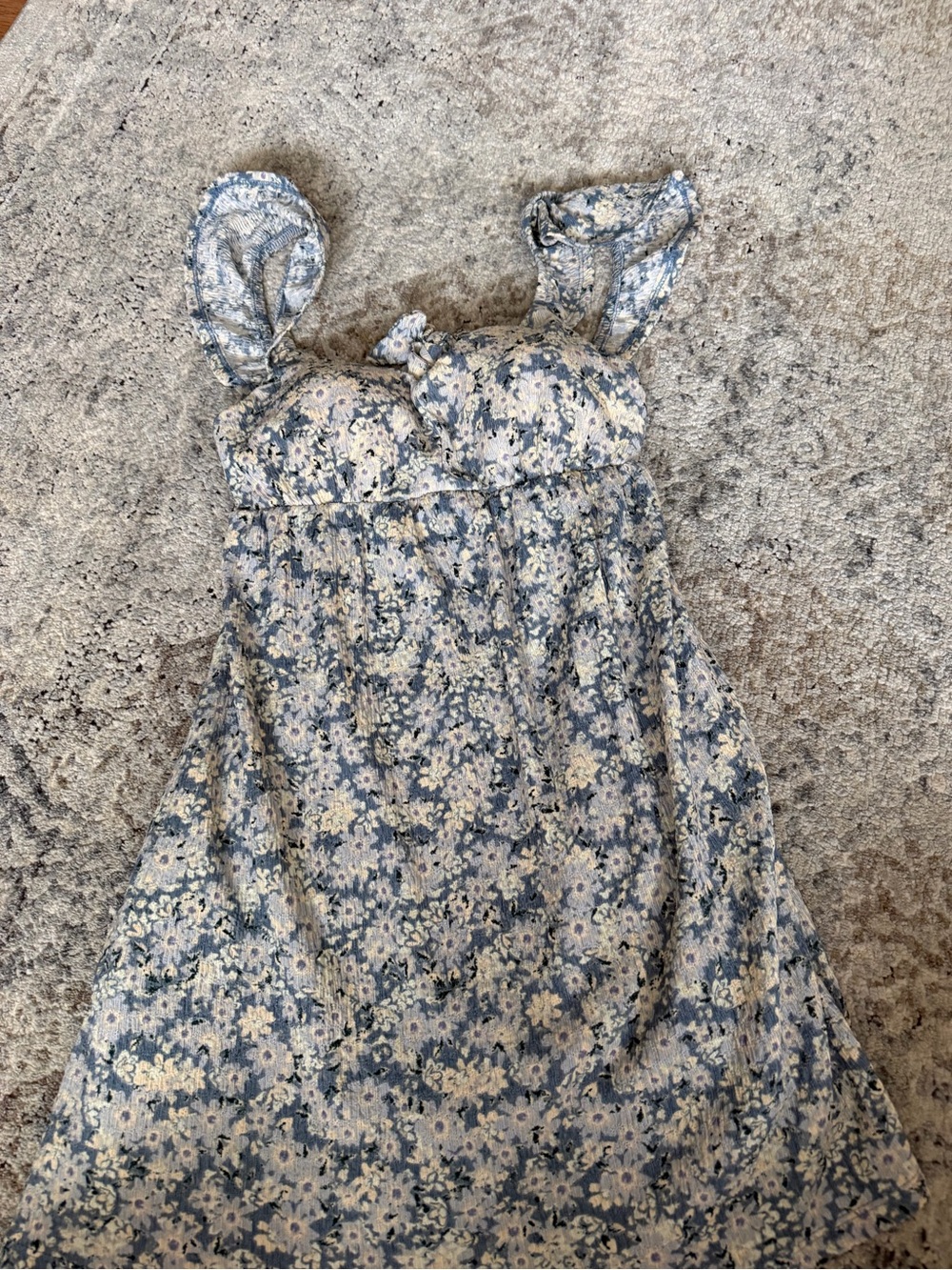 Juniors Floral Blue and Cream Mini Dress with Ruffled Straps- size XS